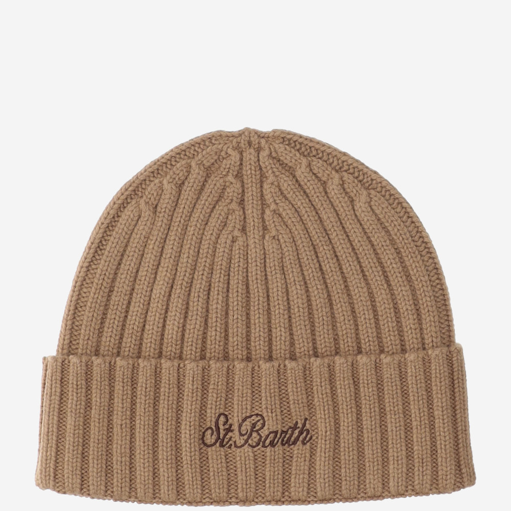 Mc2 Saint Barth Brown Logo Ribbed Beanie Hat