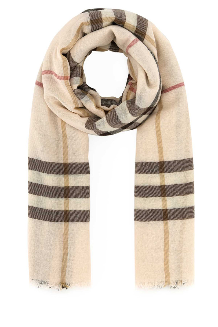 Shop Burberry Beige Signature Pattern Scarf