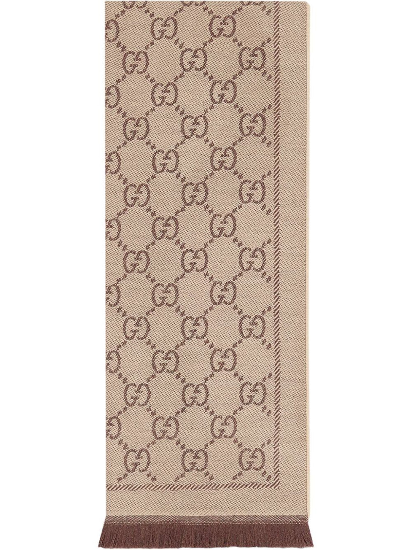 Gucci Gg Wool Scarf In Beige