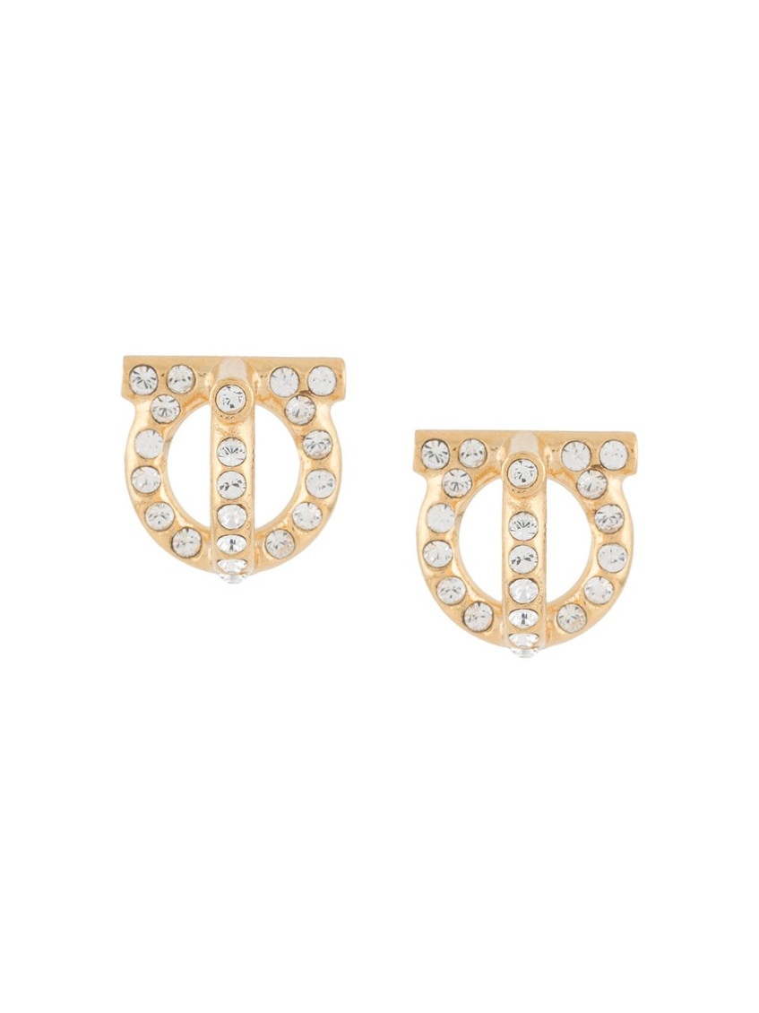 Ferragamo Gancini Crystal-embellished Earrings In Gold