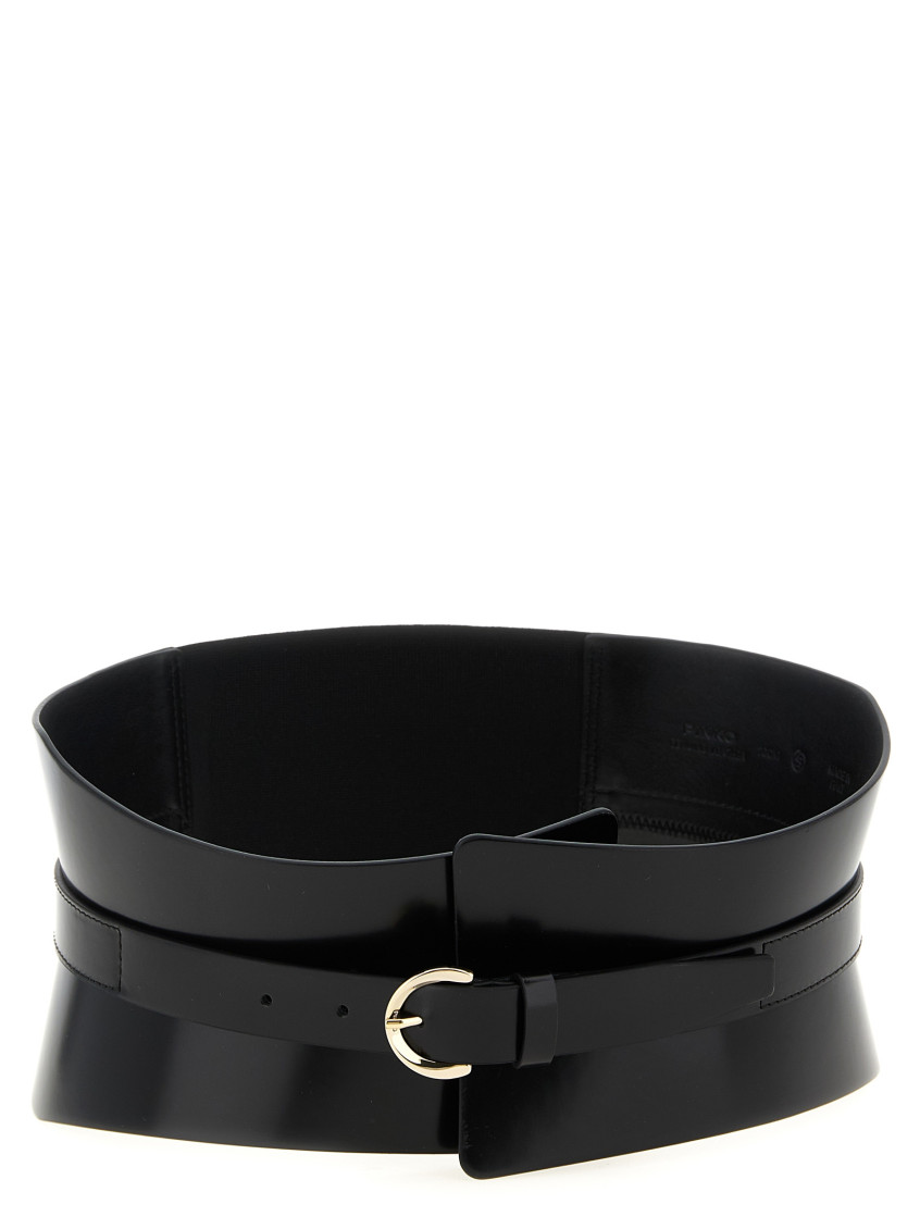 Pinko Wide Glossy Finish Elastic Back Belt In Black