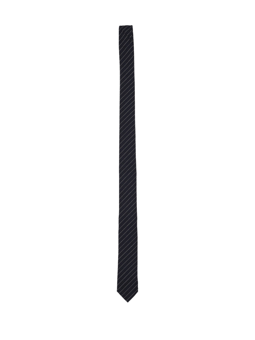 Thom Browne Slim Striped Tie In High Twist Wool In Black