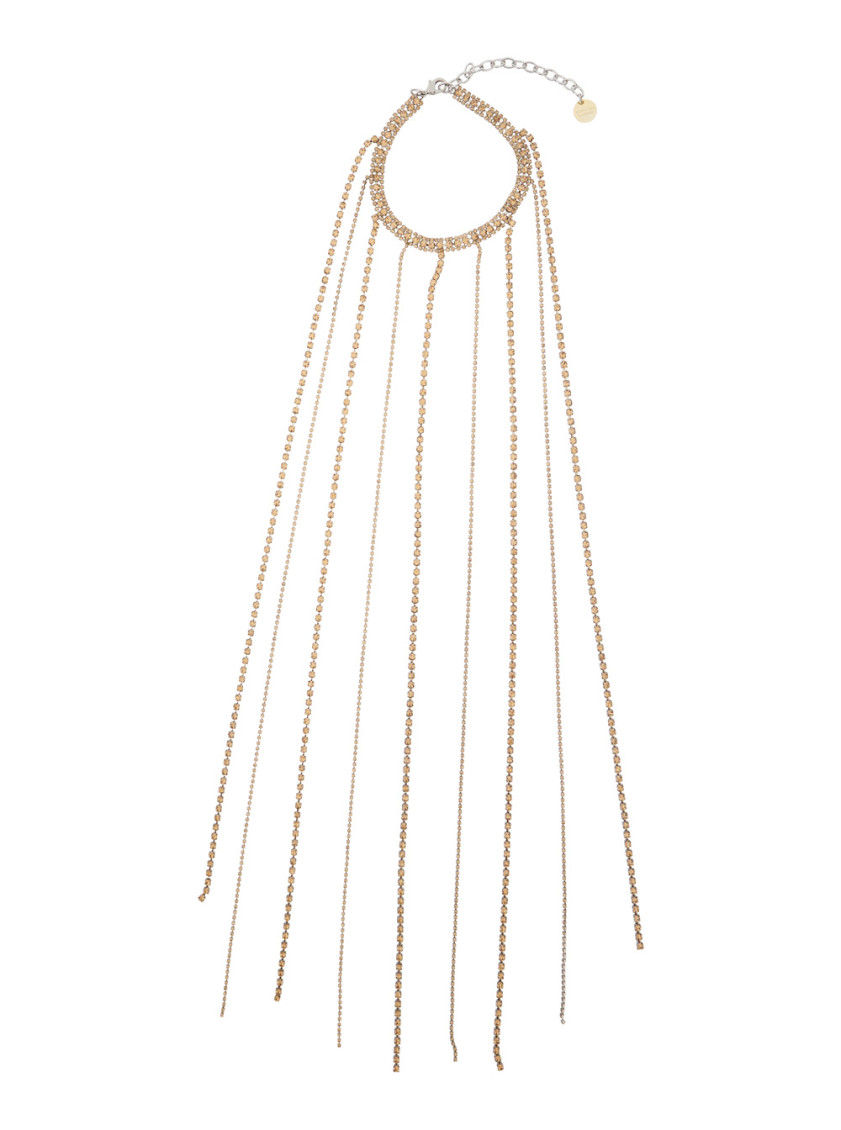 Silvia Gnecchi Gold-colored Necklace With All-over Applied Glass Crystals And Adjustable Clasp In Gold
