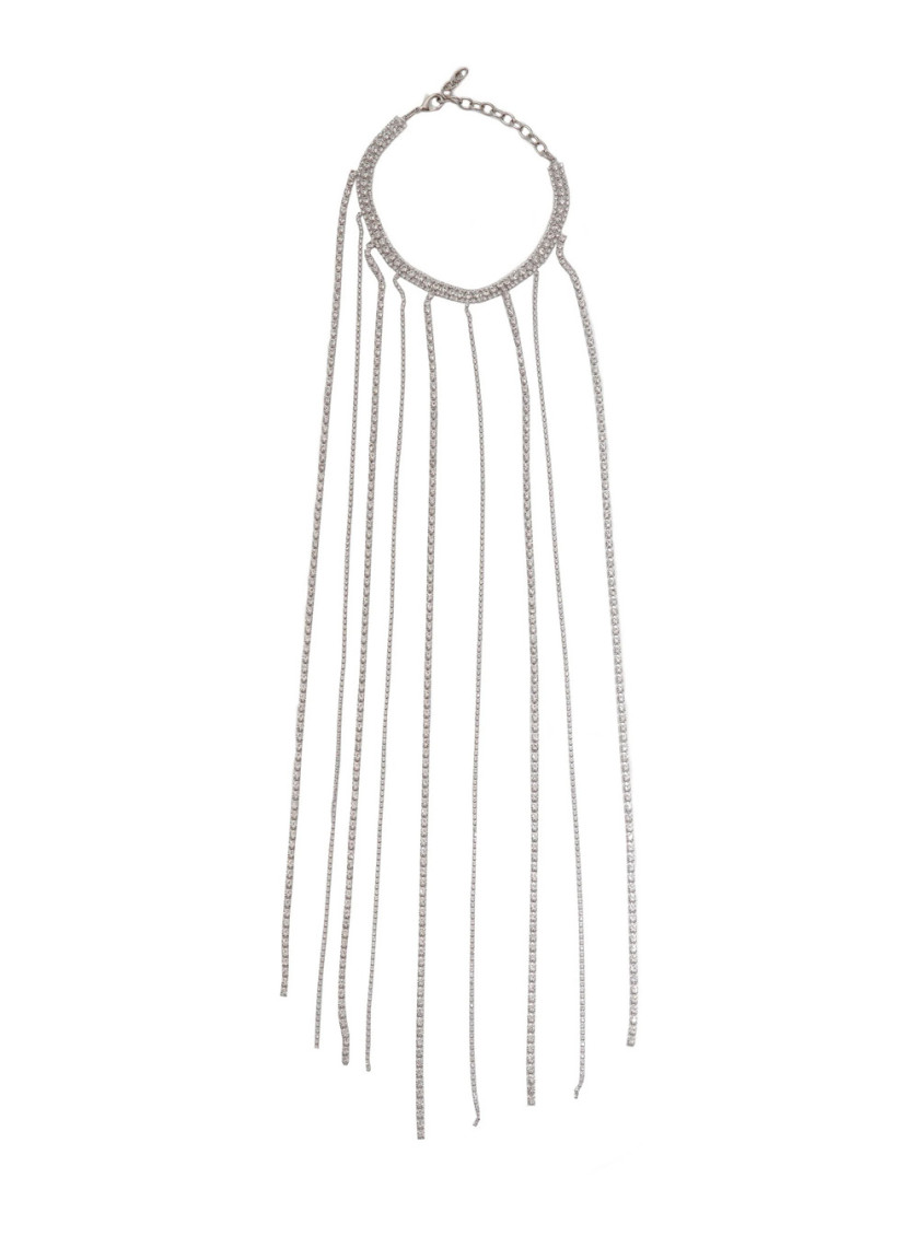 Silvia Gnecchi Silver-colored Necklace With All-over Applied Glass Crystals And Adjustable Clasp In White