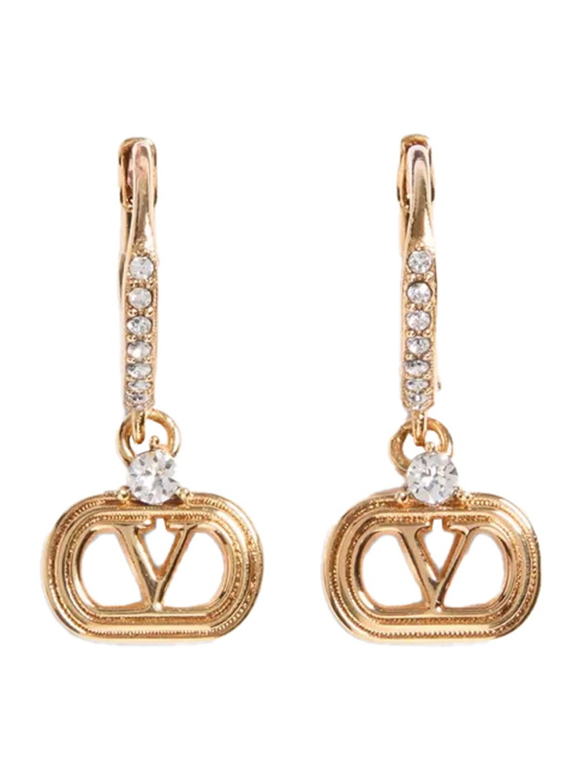 Valentino Embellished Ovalette Earrings In Gold