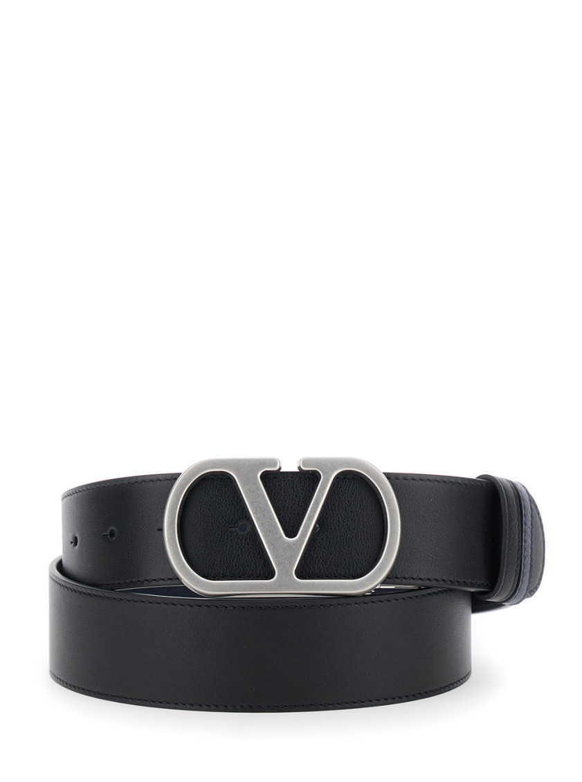 Valentino Black Reversible Vlogo Buckle Belt In Black