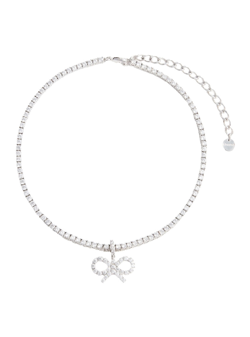 Self-portrait Silver Crystal Tennis Necklace In Metallic