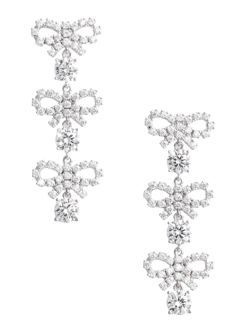 Self-portrait Silver Bow Tiered Earrings In Metallic