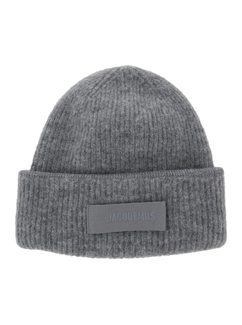 Jacquemus Grey Logo Beanie Hat In Gray