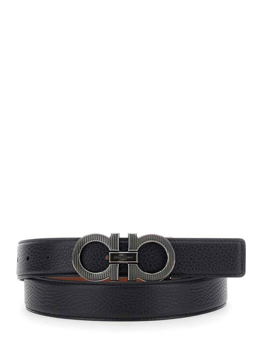 Ferragamo Black Reversible Buckle Belt In Black