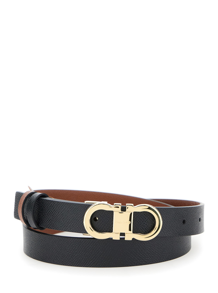 Ferragamo Women Black Reversible Belt With Gancini Buckle In Leather Woman In Black