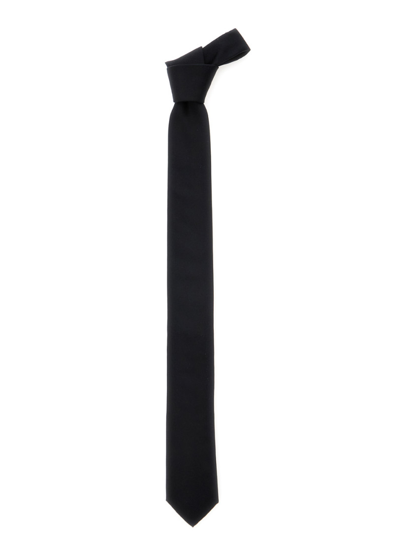 Dolce & Gabbana Black Tie With Tie Closure On The Rear And All-over Logo Embroidery In Silk Man In Black