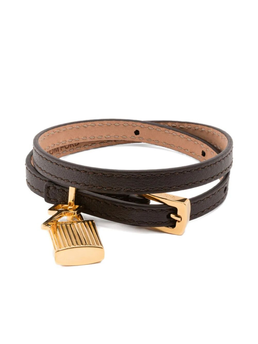 Tom Ford Padlock Leather Bracelet Accessories In Brown