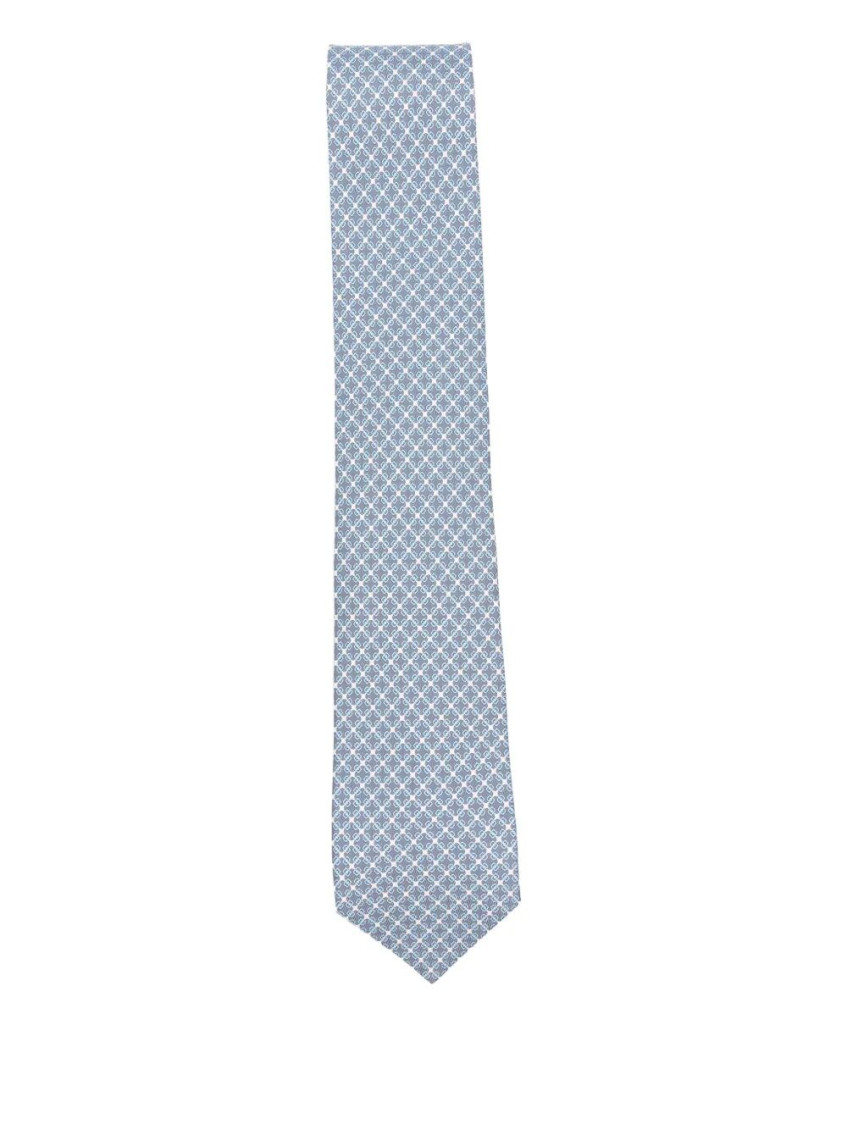 Ferragamo Blue Geometric Pattern Silk Tie In Blue
