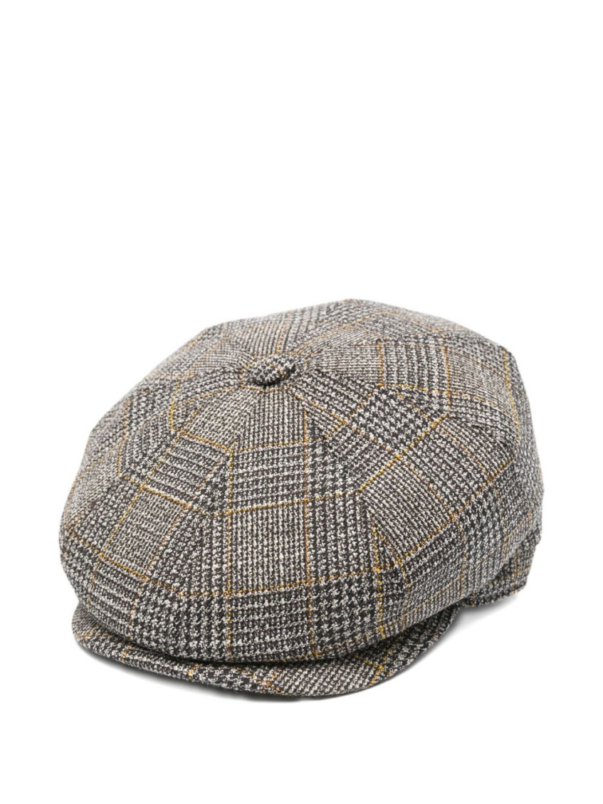 Borsalino Checked Wool Cap Short Brim In Gray