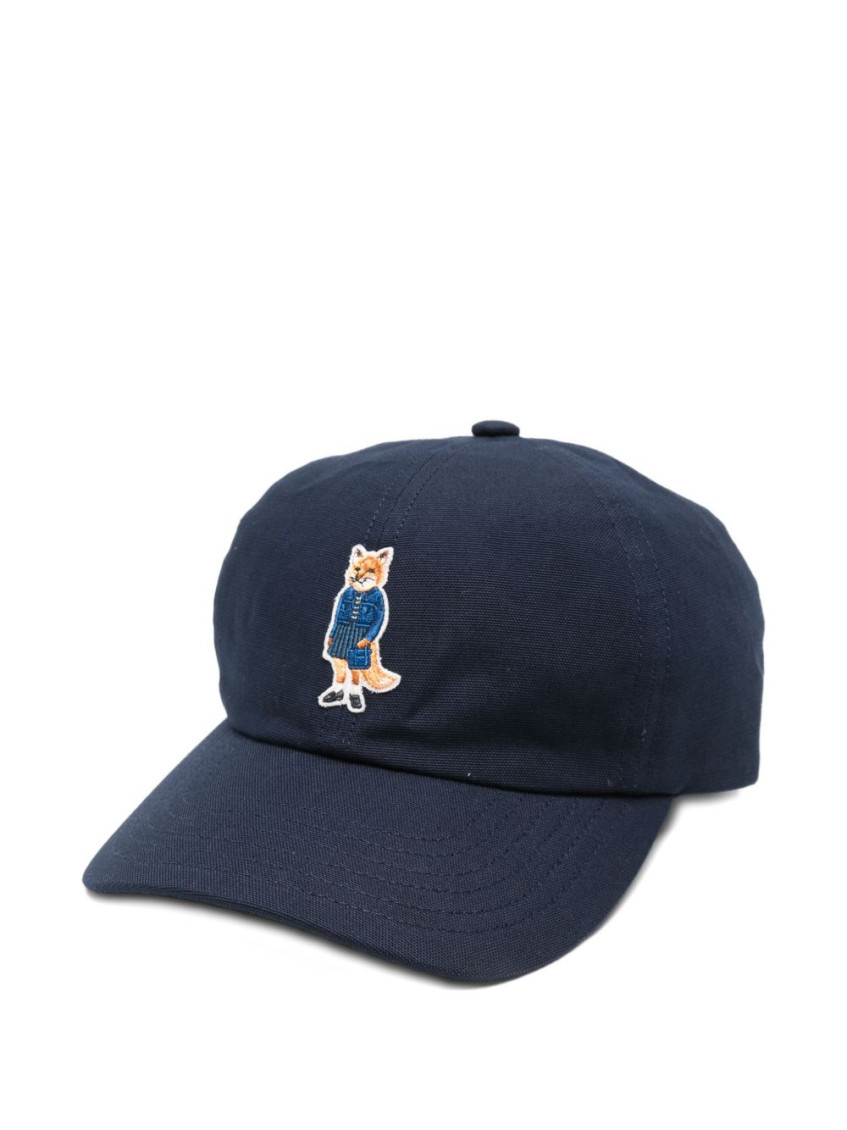 Maison Kitsuné Navy Blue Signature Embroidery Baseball Hat In Blue