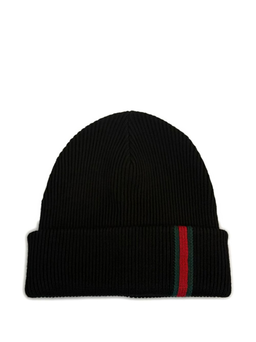Gucci Men Web Detail Wool Beanie In Black