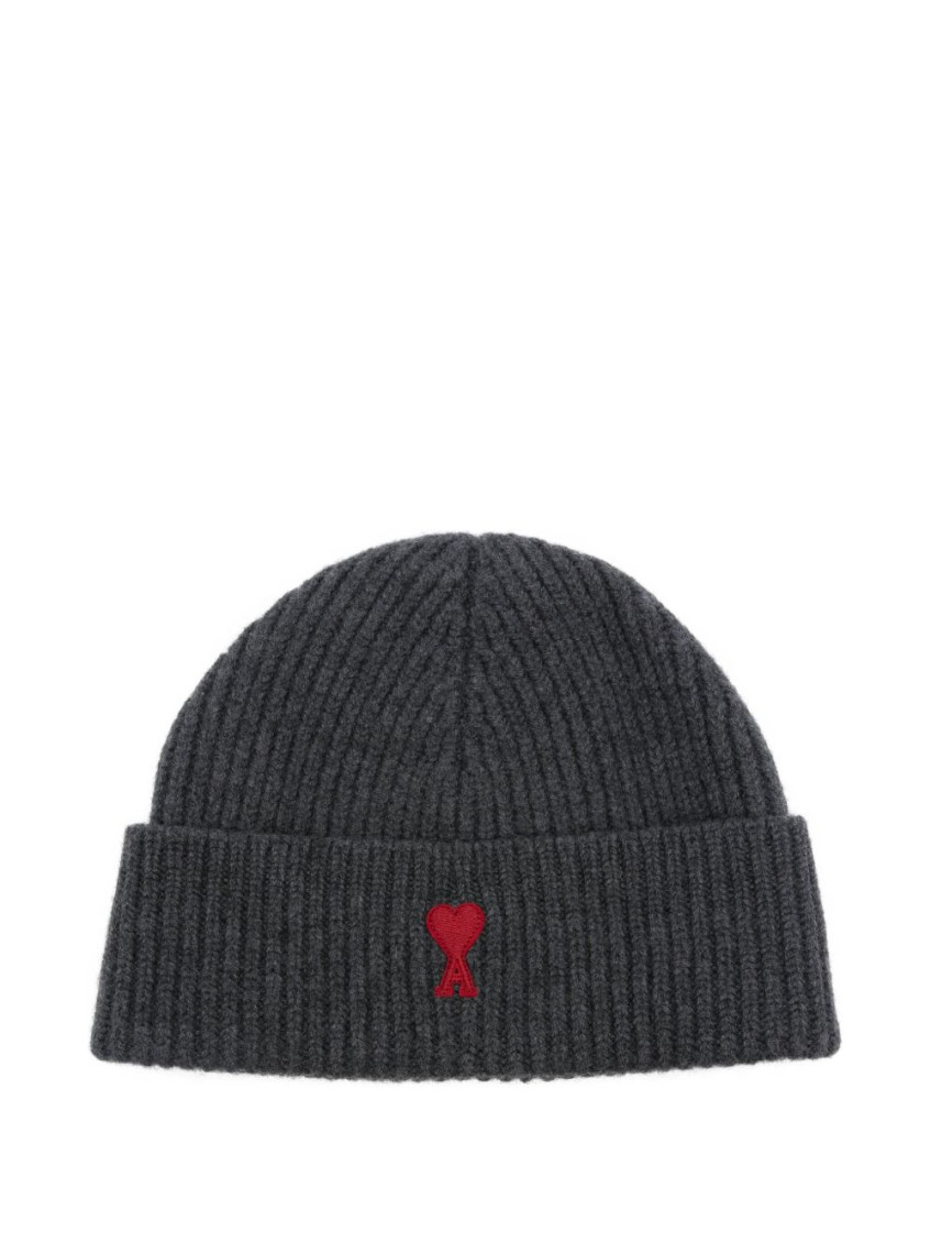 Ami Alexandre Mattiussi Grey Textured Beanie Hat In Gray