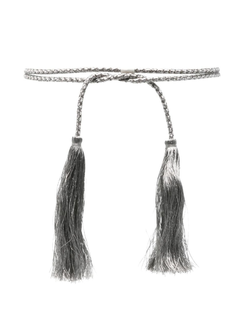 Forte Forte Braided Belt With Heart Charm And Tassels In Gray