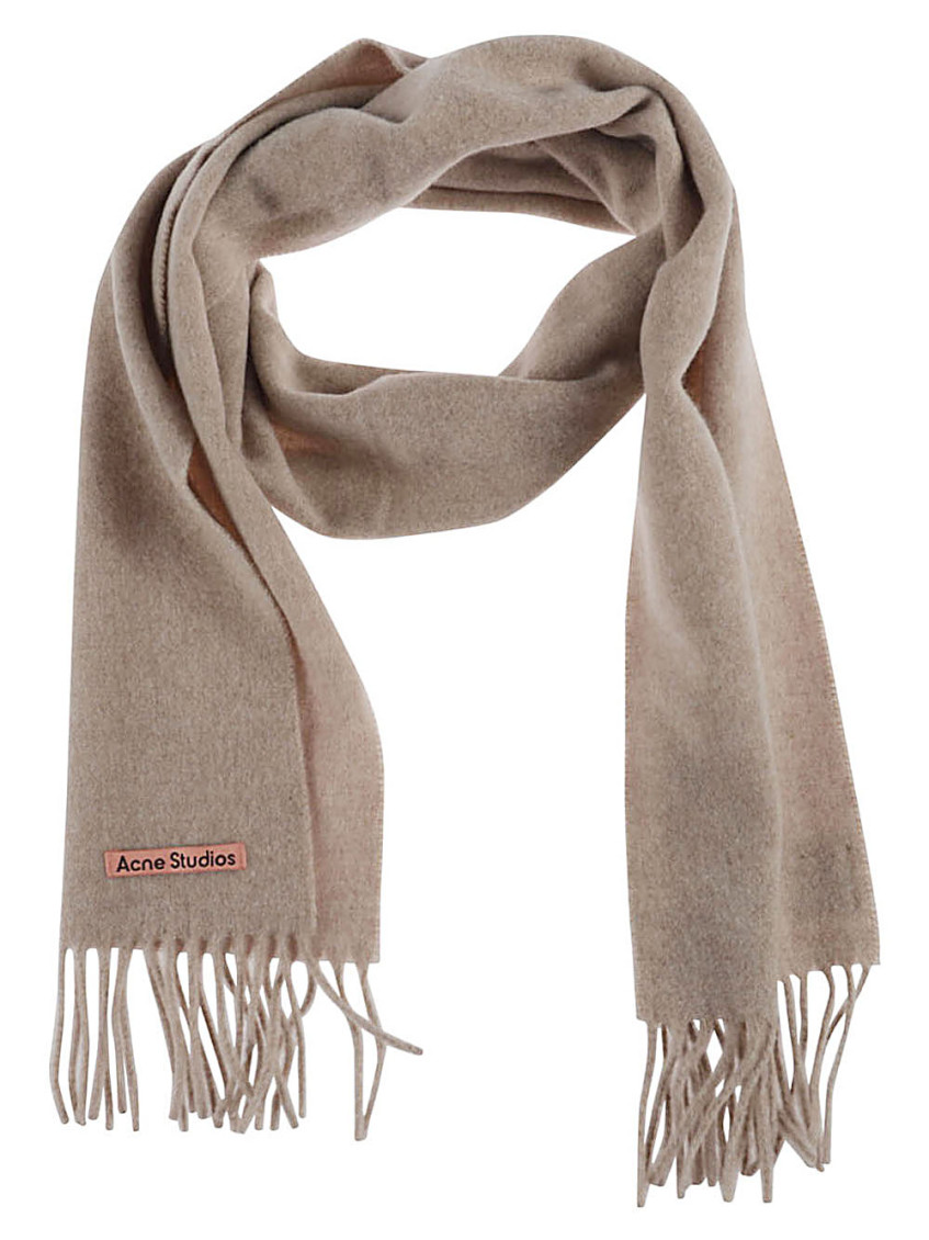 Acne Studios Beige Logo Fringed Scarf In Sand