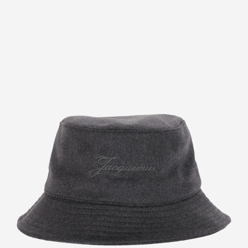 Jacquemus Dark Grey Embroidered Logo Bucket Hat In Gray