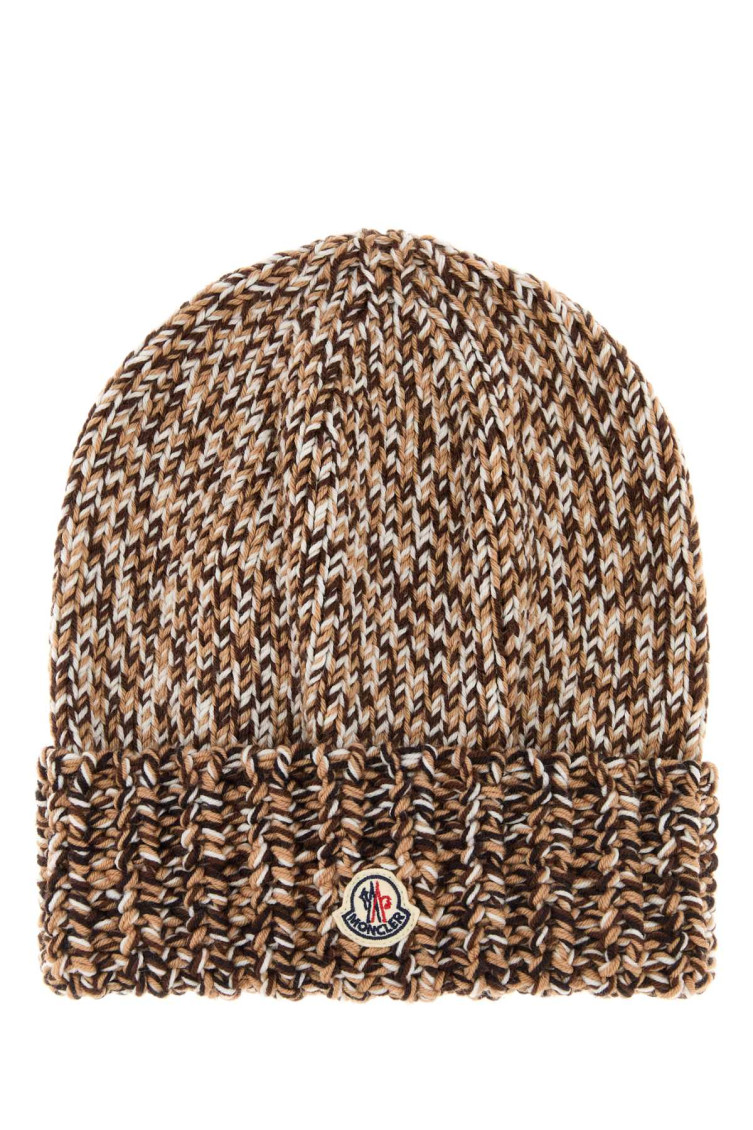 Moncler Multicolor Wool Beanie Hat In Brown