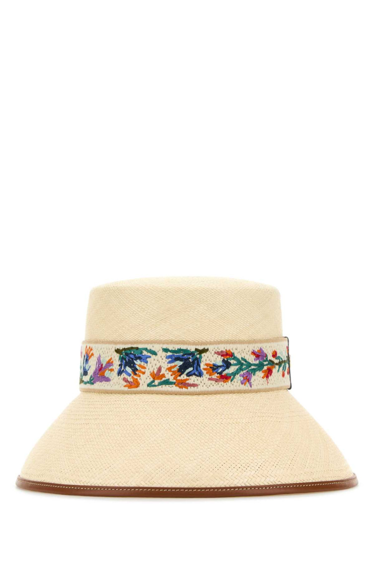 Valentino Light Beige Straw Bucket Hat In Neutral