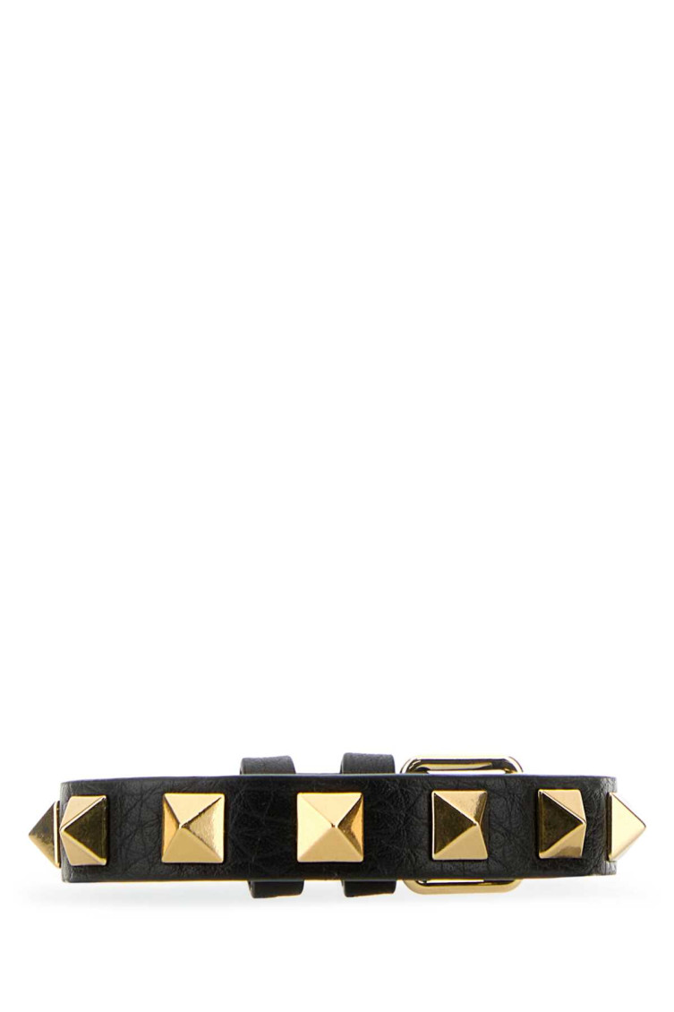 Valentino Black Leather Rockstud Bracelet