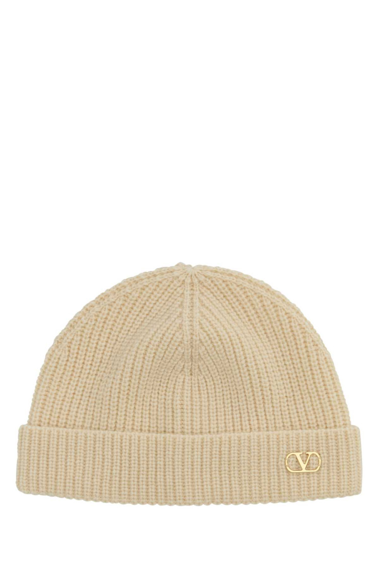 Valentino Ribbed Cashmere Beanie Hat With Turn-up Brim