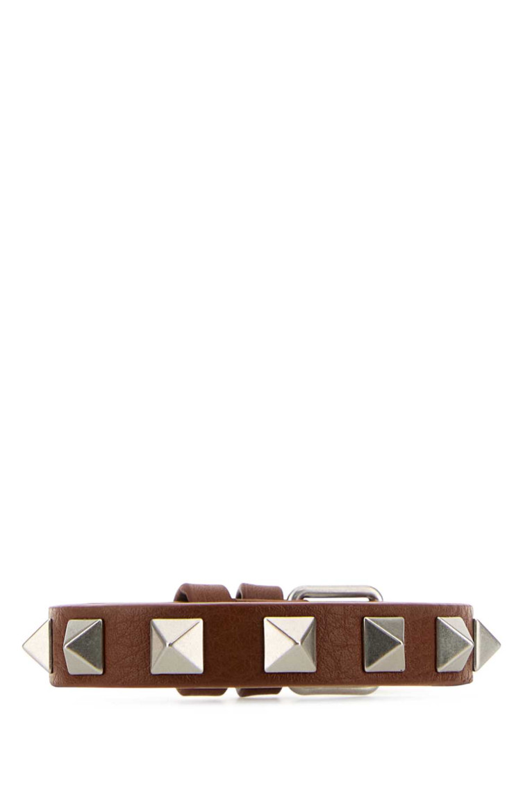 Valentino Garavani Men Caramel Leather Rockstud Bracelet