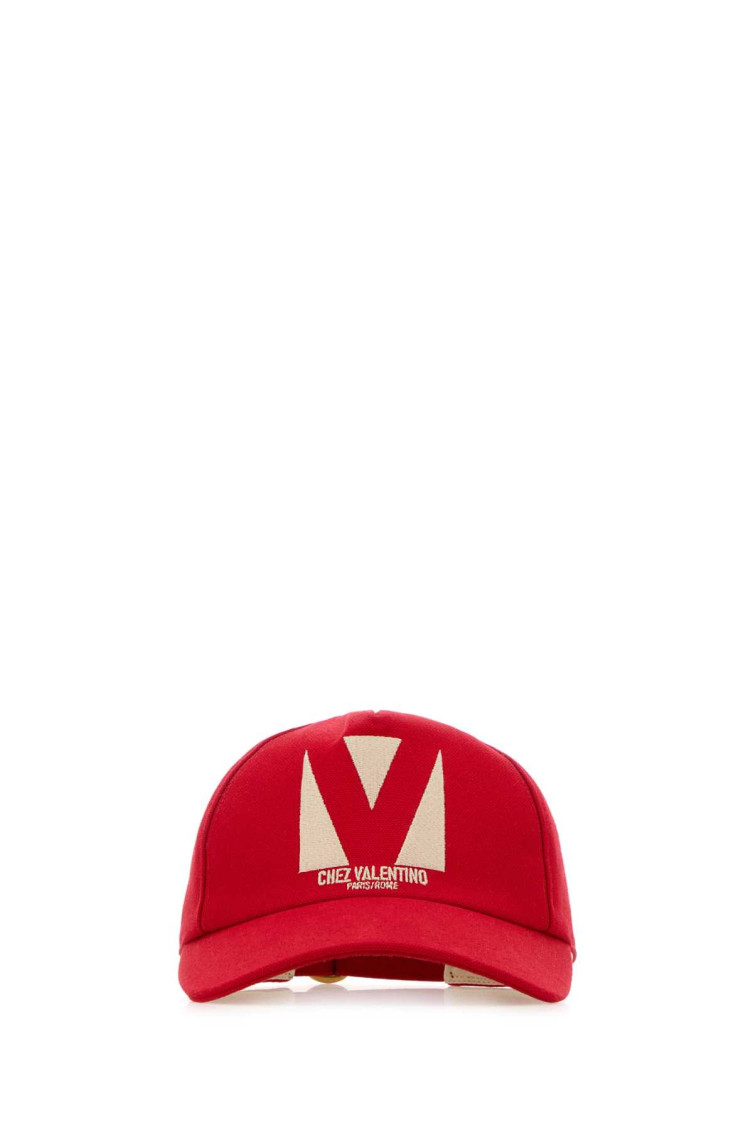 Valentino Black Cotton Baseball Cap In Red