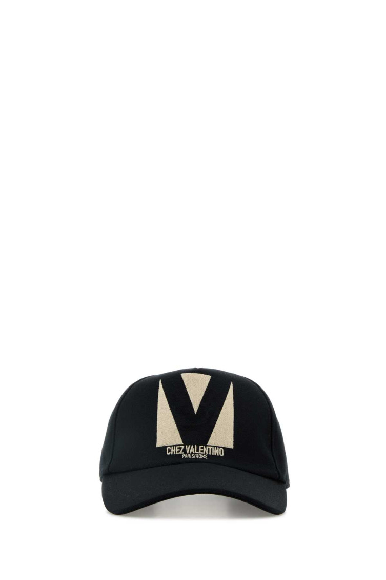 Valentino Garavani Black Baseball Cap With Butter Logo In Adjustable Cotton Women
