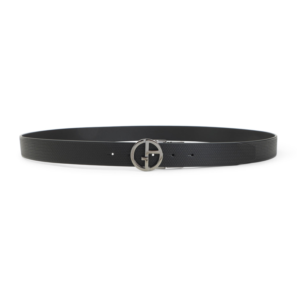 Giorgio Armani Embossed And Smooth Leather Belt In Black