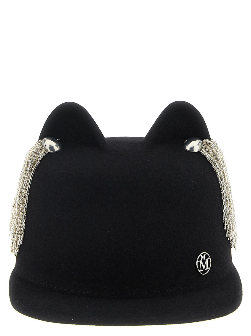 Maison Michel Crystal Embellished Jamie Hat Featuring Chains In Black