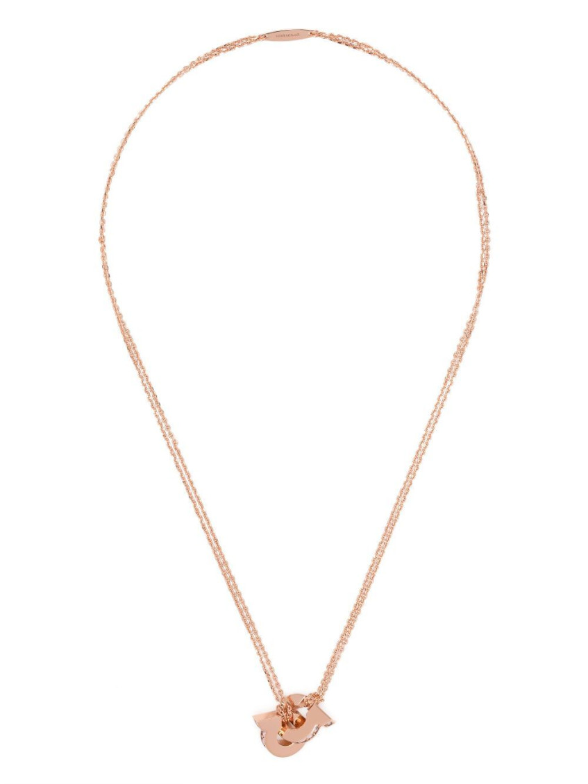 Ferragamo Double Gancini Crystal Chain Necklace In Rose Gold