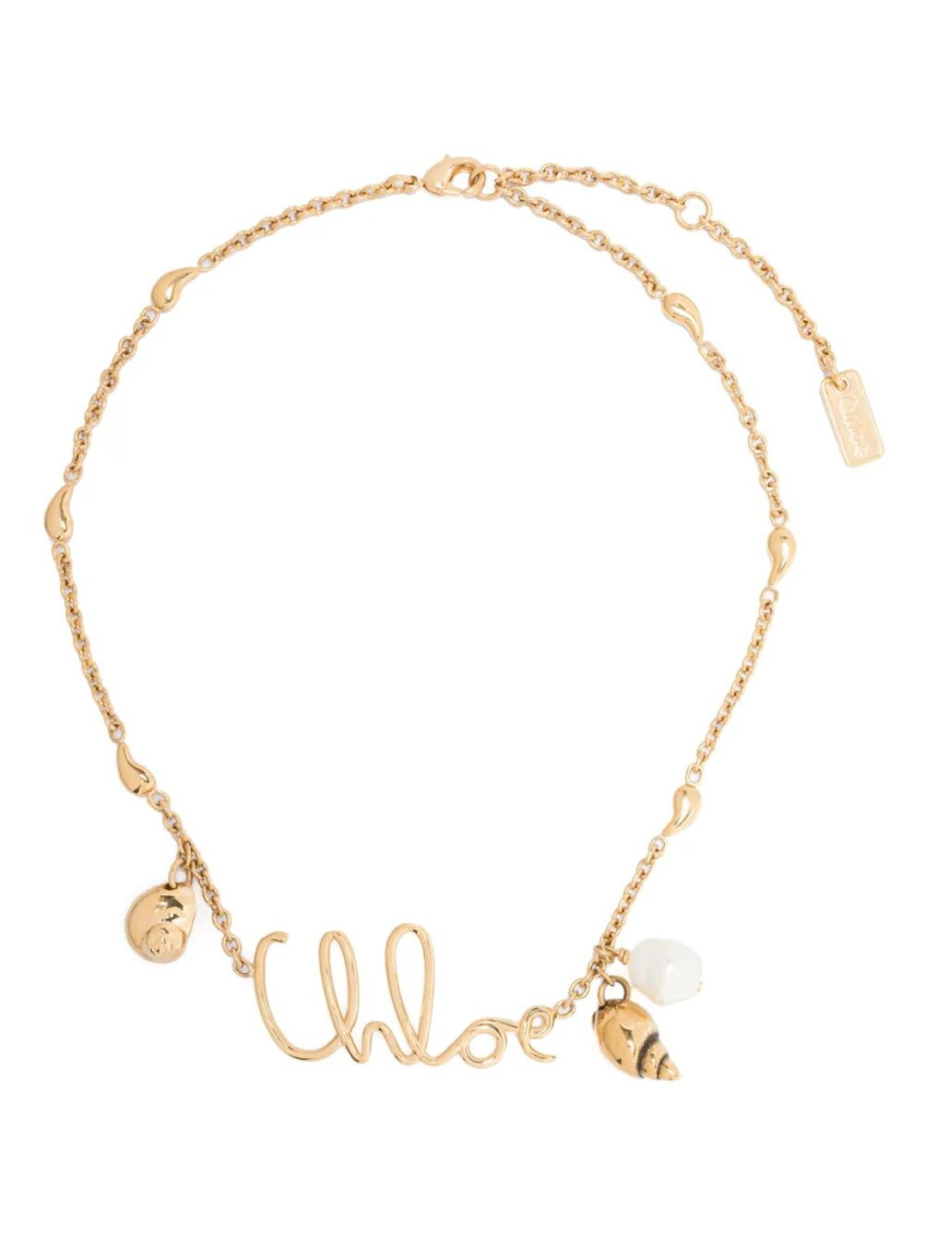 Shop Chloé Golden Logo Shells Necklace