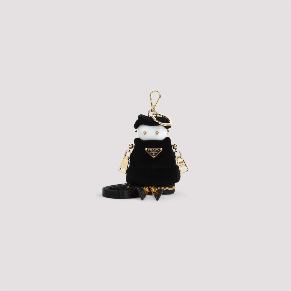 Prada Black Soft Robot Charm Key Holder In Black