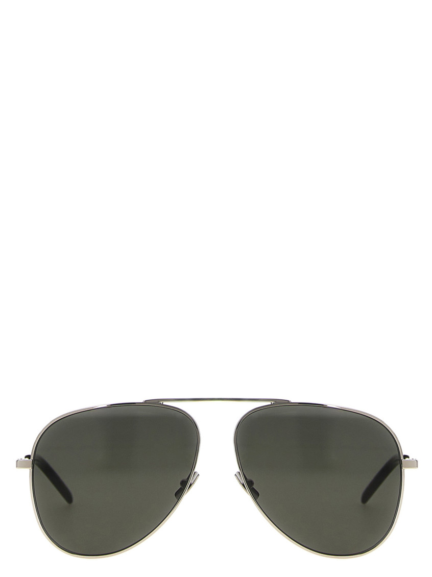 Saint Laurent Silver Aviator Sunglasses In Silver