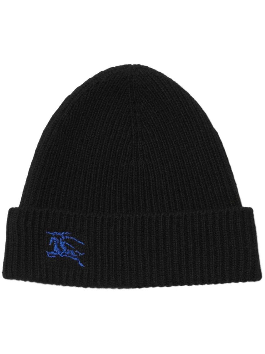Burberry Black Beanie With Embroidered Ekd Logo On The Front In Cashmere In Black