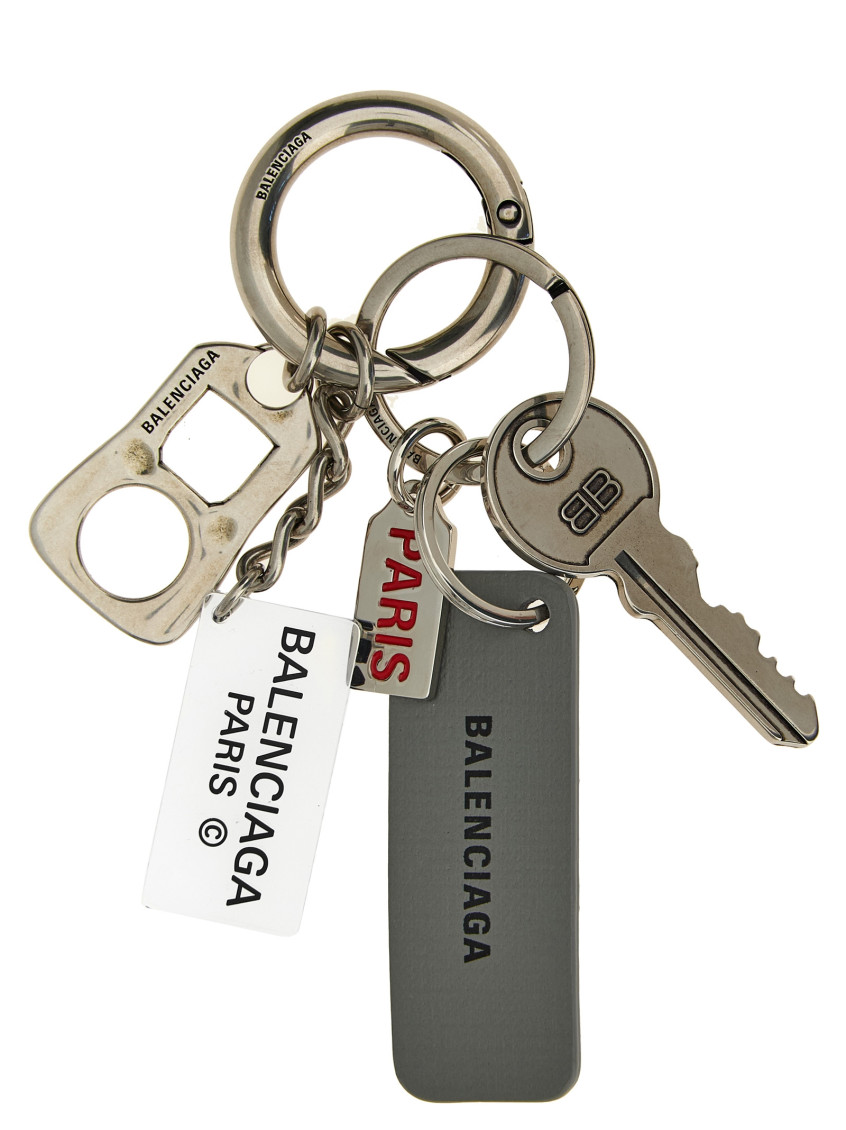 Balenciaga Chic Metal Finish Keyring With Multiple Charms