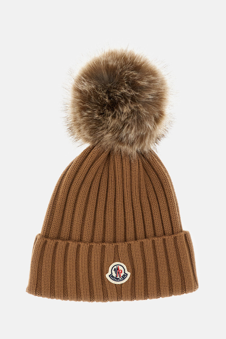 Moncler Wool Beanie Featuring Pom-pom Detail In Brown