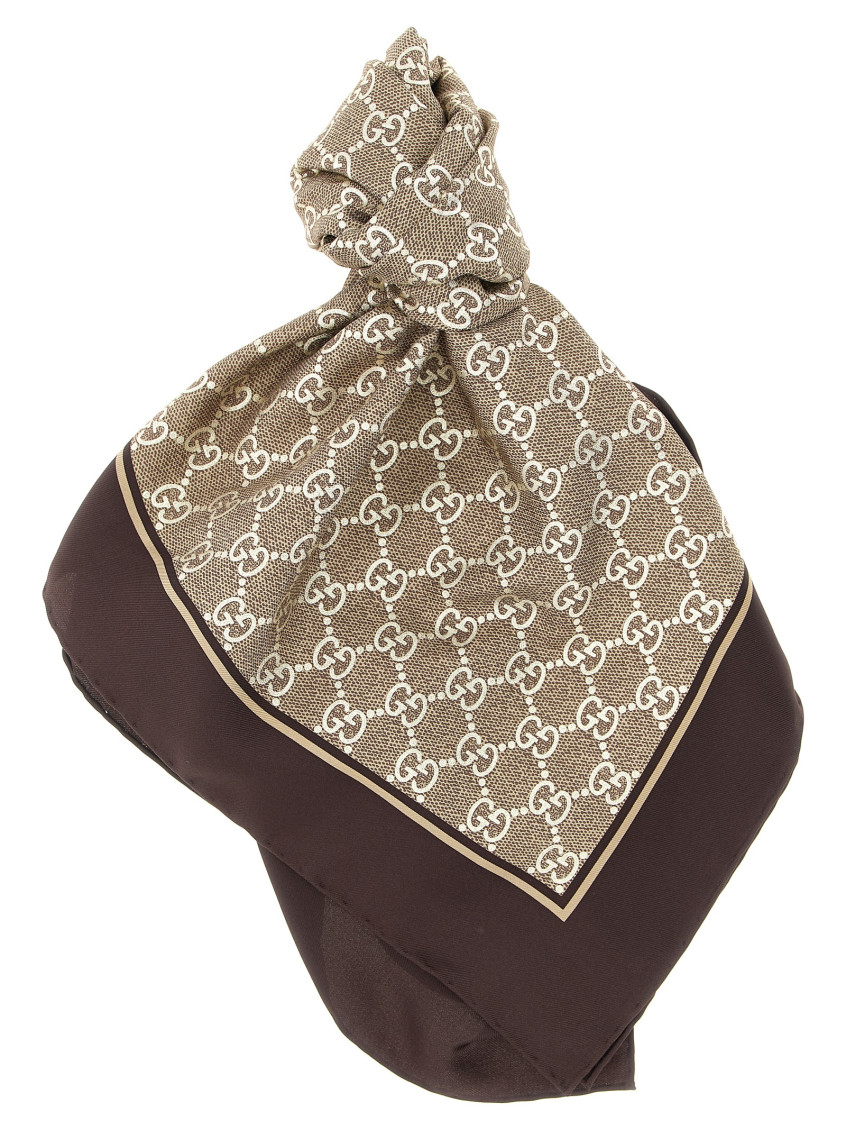 Gucci Brown Gg Lame Scarf In Brown