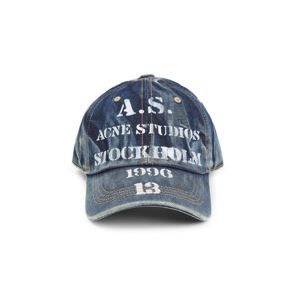 Acne Studios Denim Blue Classic Printed Baseball Hat In Multi