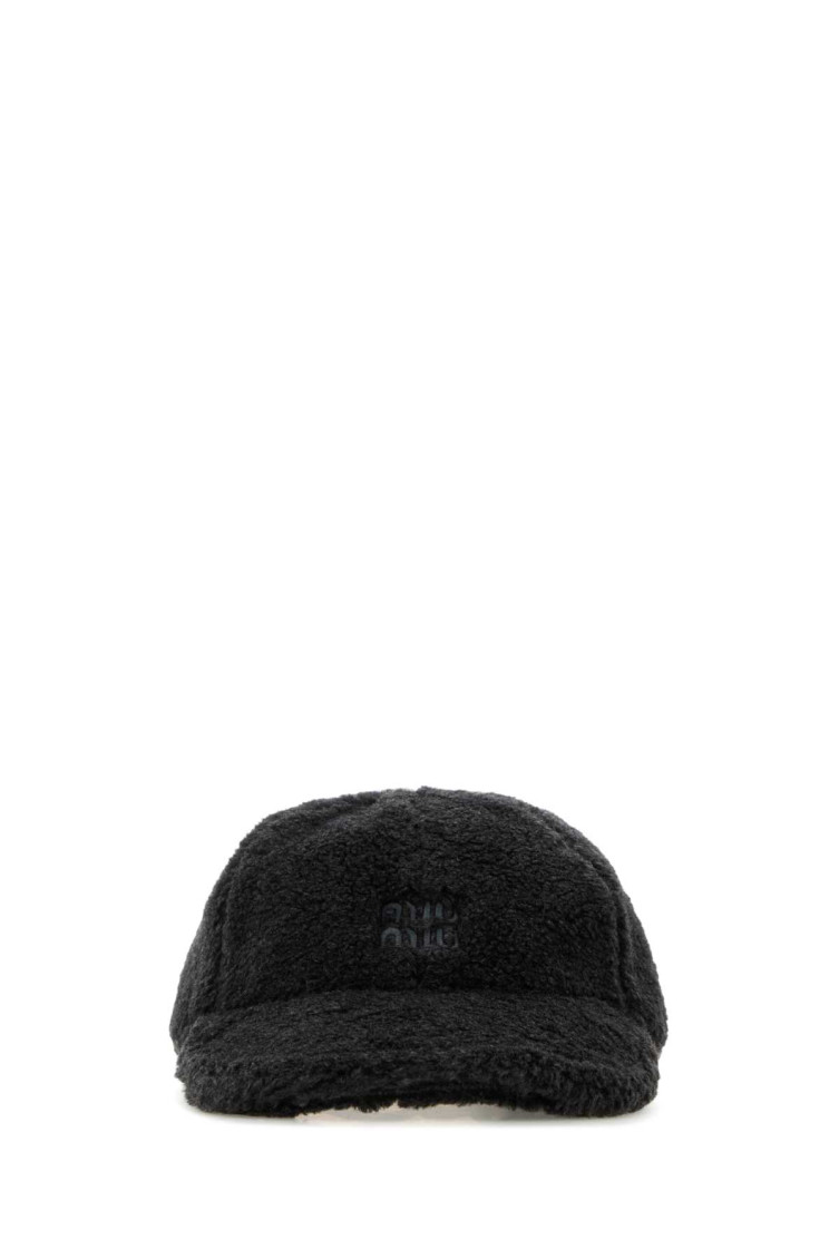 Miu Miu Grey Charcoal Pile Baseball Cap In Black