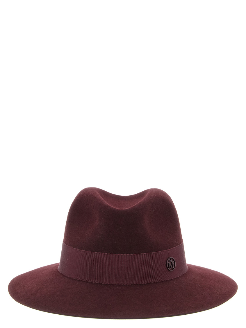 Maison Michel Maroon Logo Fedora Hat In Burgundy