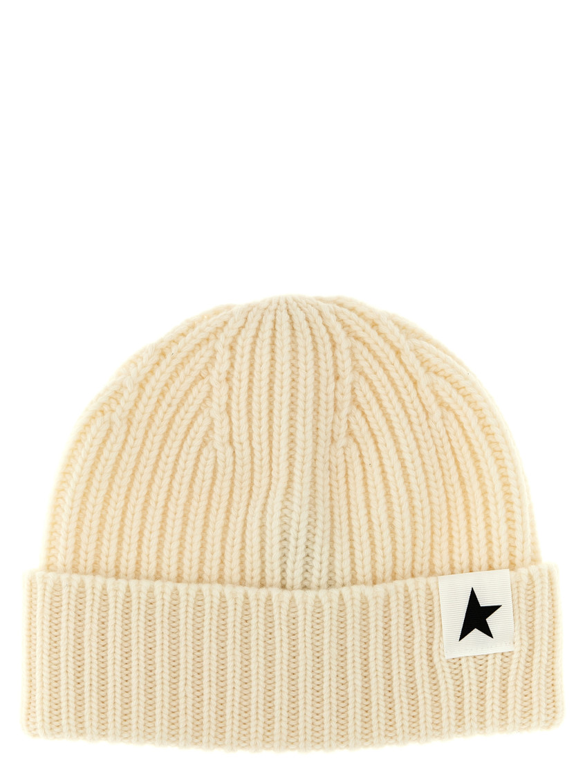 Golden Goose Knit Label Beanie With Turn-up Brim In White
