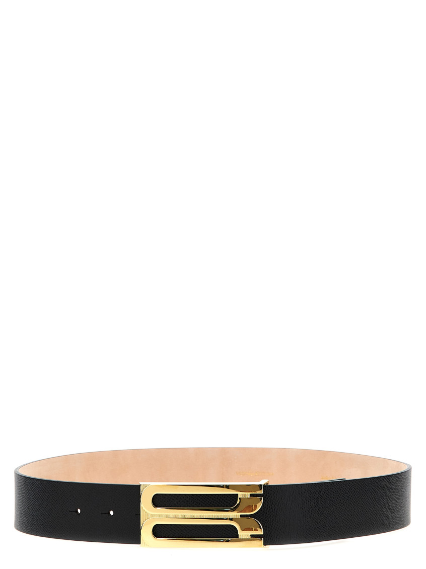 Victoria Beckham Adjustable Oversized Belt Gold-tone Buckle In Black