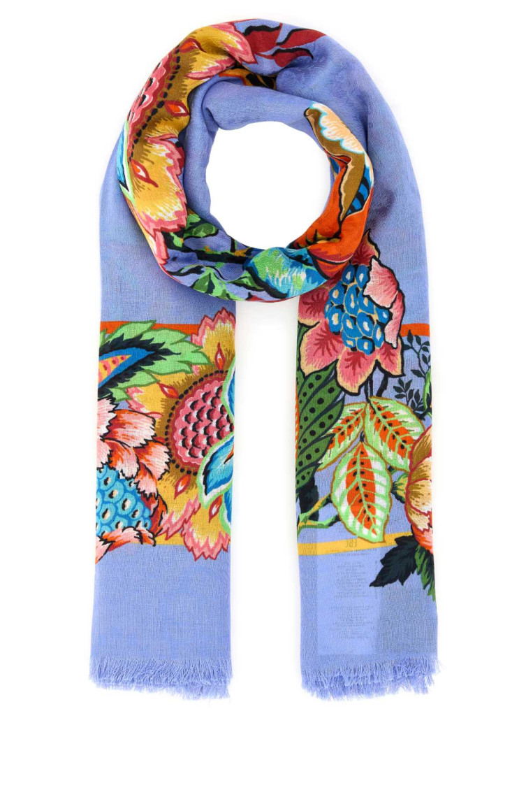 Etro Rectangular Cotton Blend Scarf With Fringed Edges In Multicolor