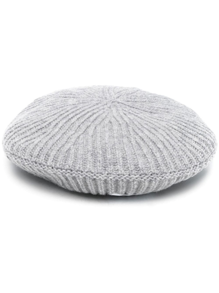 Ganni Wool Blend Ribbed Knitted Hat In Grey