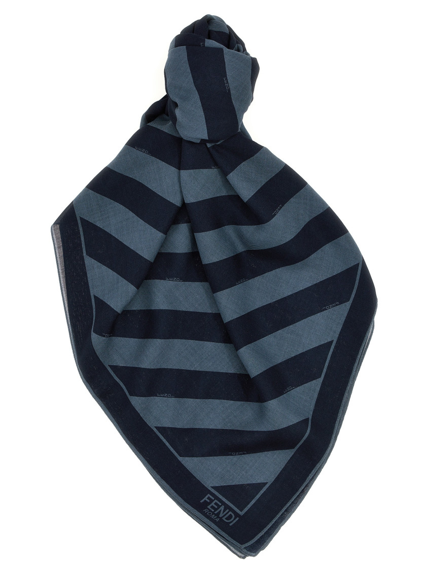 Fendi Men Embroidered Wool And Linen Scarf In Blue